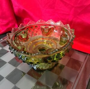 Fenton Hobnail Green Glass Candle Stick Holder Holds 6 Candles